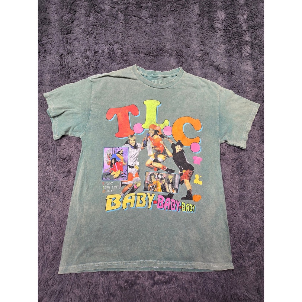 TLC Baby-Baby-Baby Graphic T-Shirt Mens Medium Green Mineral Wash 90s R&B Tee